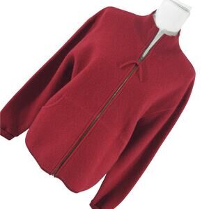 DEANE & WHITE! LUXE ROUGE RED BOILED WOOL ZIPPER FRONT CARDIGAN SWEATER! SZ L